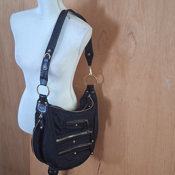 TOD’s Pashmy Luna Designer Black Nylon & Patient Leather Multi Zippers Handbag - Picture 2 of 15